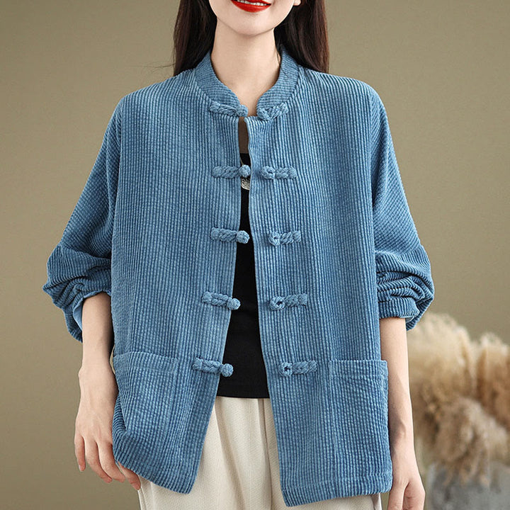Buddha Stones Frog-button Stand Collar Women's Cotton Linen Corduroy Jacket - image 19
