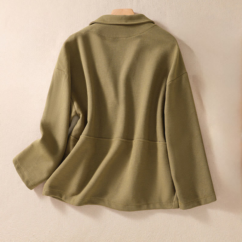 Buddha Stones Plain Lapel Women's Cotton Jacket With Pockets - image 1