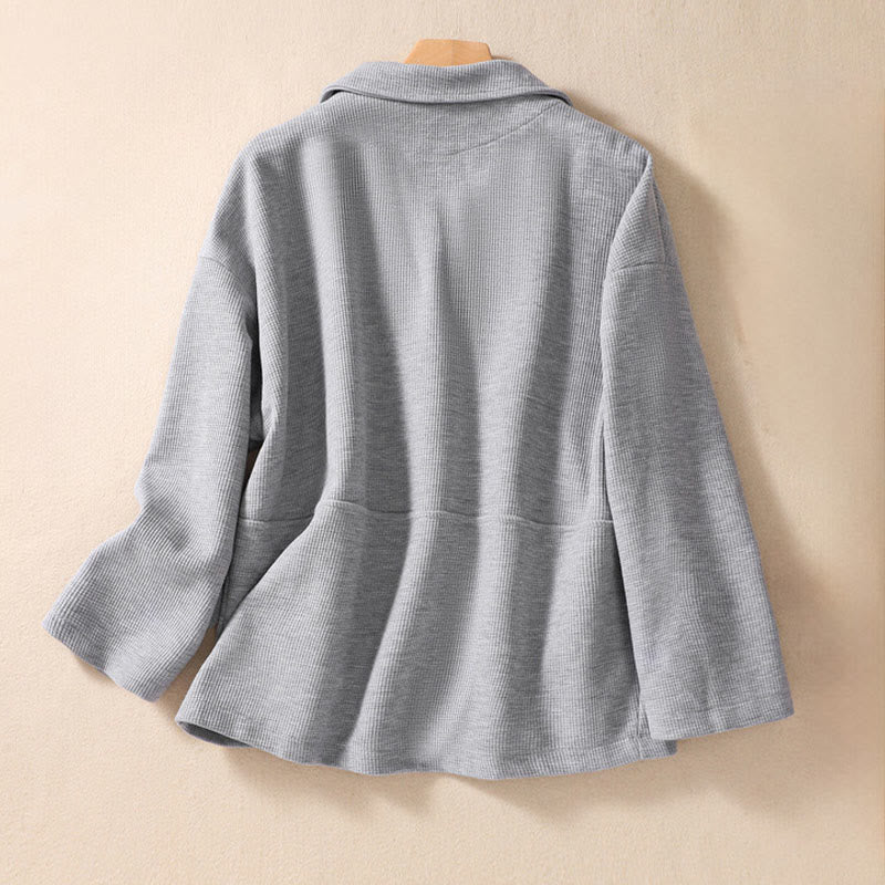 Buddha Stones Plain Lapel Women's Cotton Jacket With Pockets - image 11