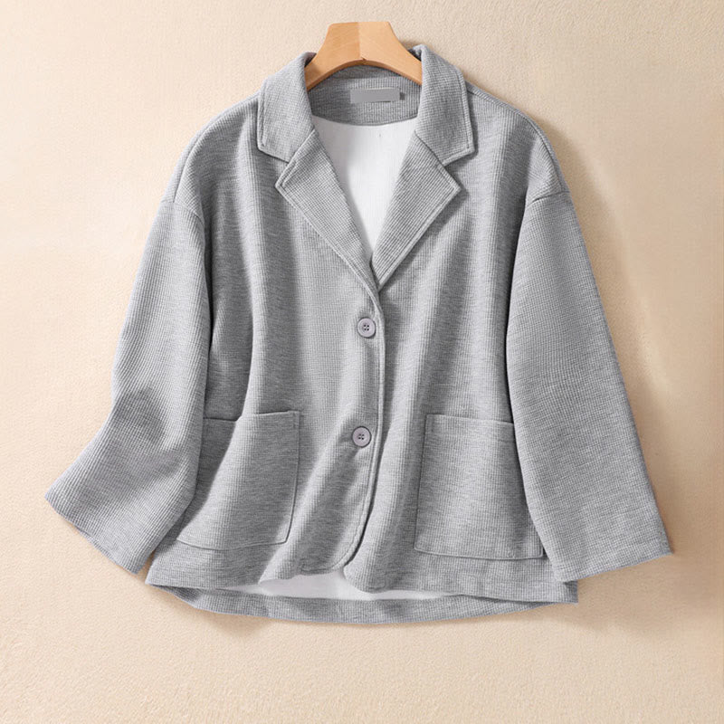 Buddha Stones Plain Lapel Women's Cotton Jacket With Pockets - Silver - US12，UK/AU16，EU44 (XL) - image 10