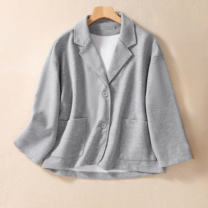 Buddha Stones Plain Lapel Women's Cotton Jacket With Pockets - Silver - US12，UK/AU16，EU44 (XL) - image 10