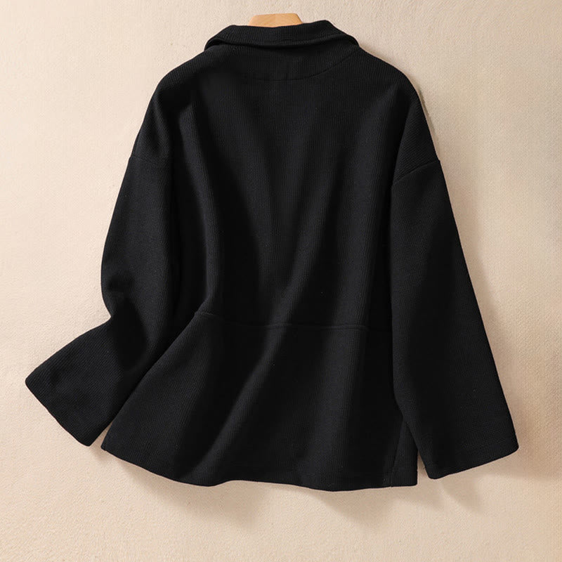 Buddha Stones Plain Lapel Women's Cotton Jacket With Pockets - image 22