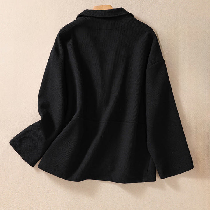 Buddha Stones Plain Lapel Women's Cotton Jacket With Pockets - image 22