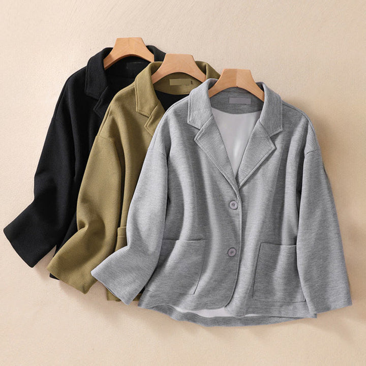 Buddha Stones Plain Lapel Women's Cotton Jacket With Pockets - image 31