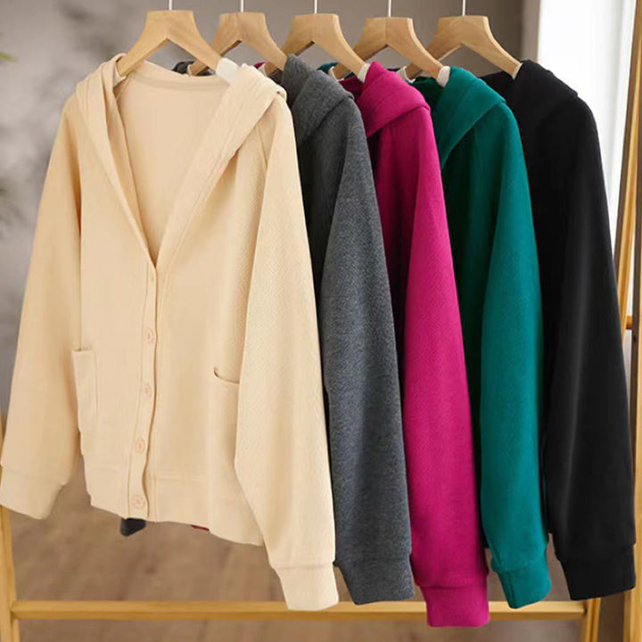 Buddha Stones Plain Buttons Women's Cotton Hooded Jacket With Pockets - image 32