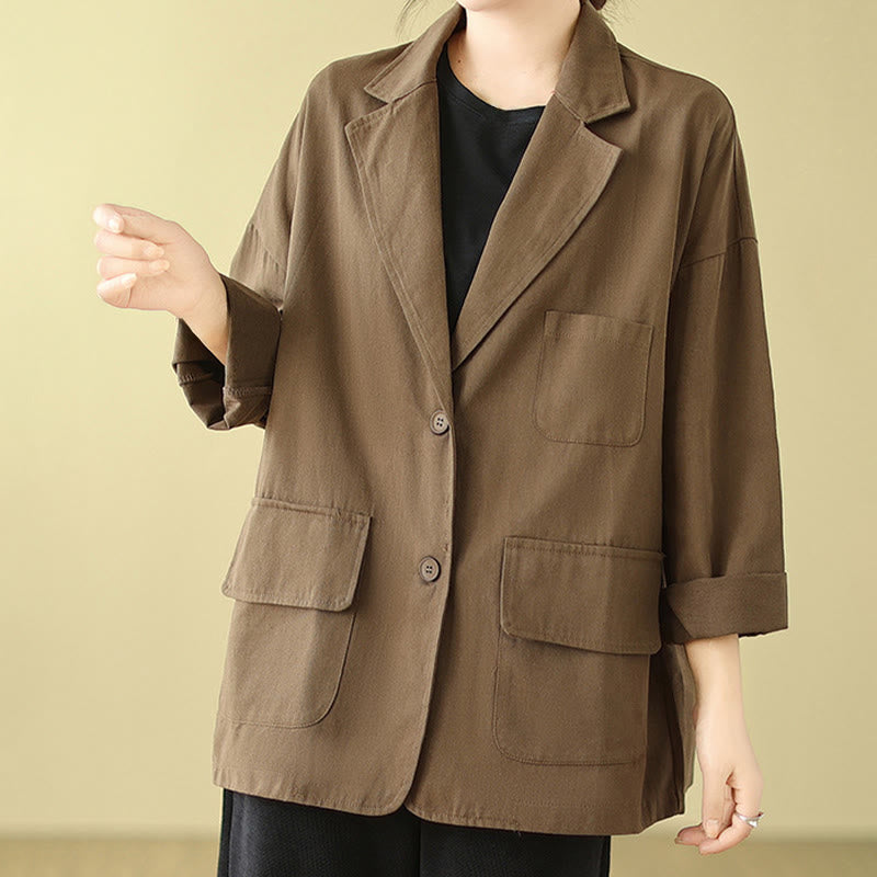 Buddha Stones Plain Women's Cotton Suit Jacket With Pockets - image 2