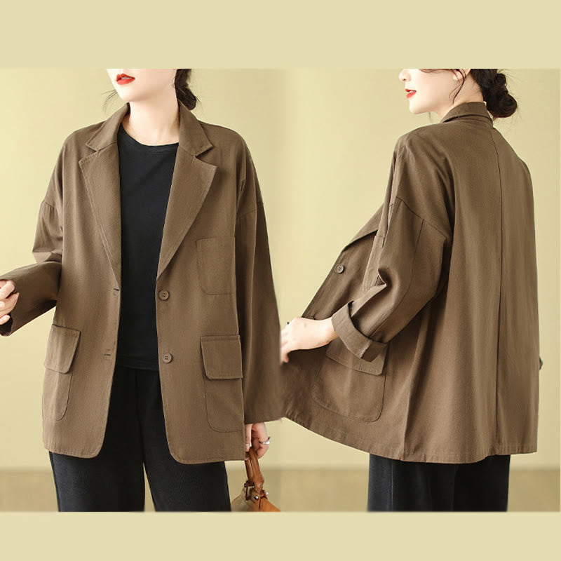Buddha Stones Plain Women's Cotton Suit Jacket With Pockets - image 4