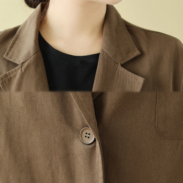 Buddha Stones Plain Women's Cotton Suit Jacket With Pockets - image 5