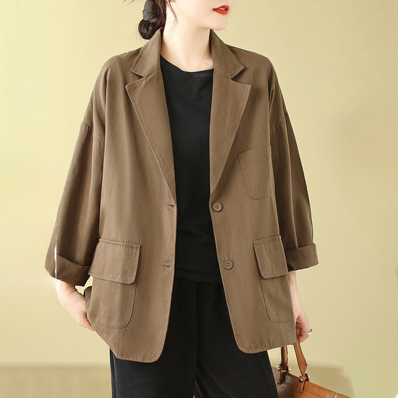 Buddha Stones Plain Women's Cotton Suit Jacket With Pockets - image 1