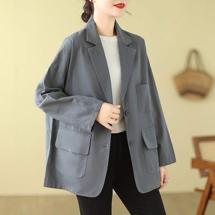 Buddha Stones Plain Women's Cotton Suit Jacket With Pockets - image 10