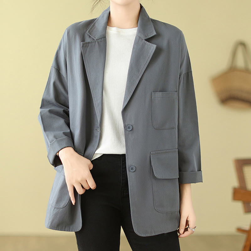 Buddha Stones Plain Women's Cotton Suit Jacket With Pockets - image 9