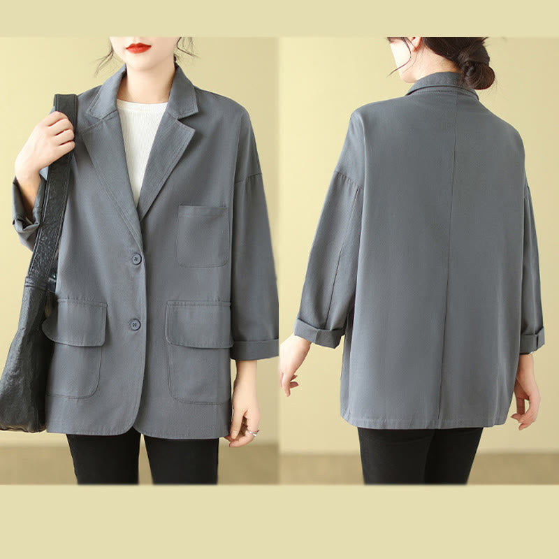 Buddha Stones Plain Women's Cotton Suit Jacket With Pockets - image 11