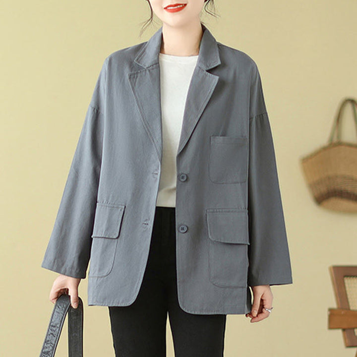 Buddha Stones Plain Women's Cotton Suit Jacket With Pockets - image 8