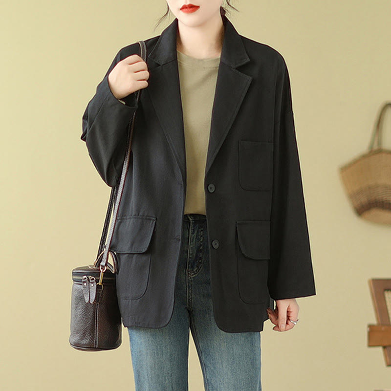 Buddha Stones Plain Women's Cotton Suit Jacket With Pockets - image 15