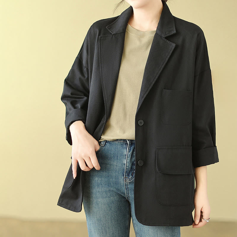 Buddha Stones Plain Women's Cotton Suit Jacket With Pockets - image 16