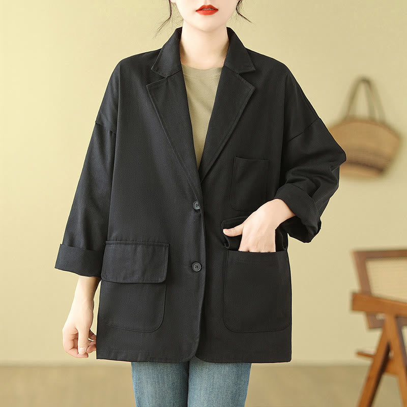 Buddha Stones Plain Women's Cotton Suit Jacket With Pockets - image 13