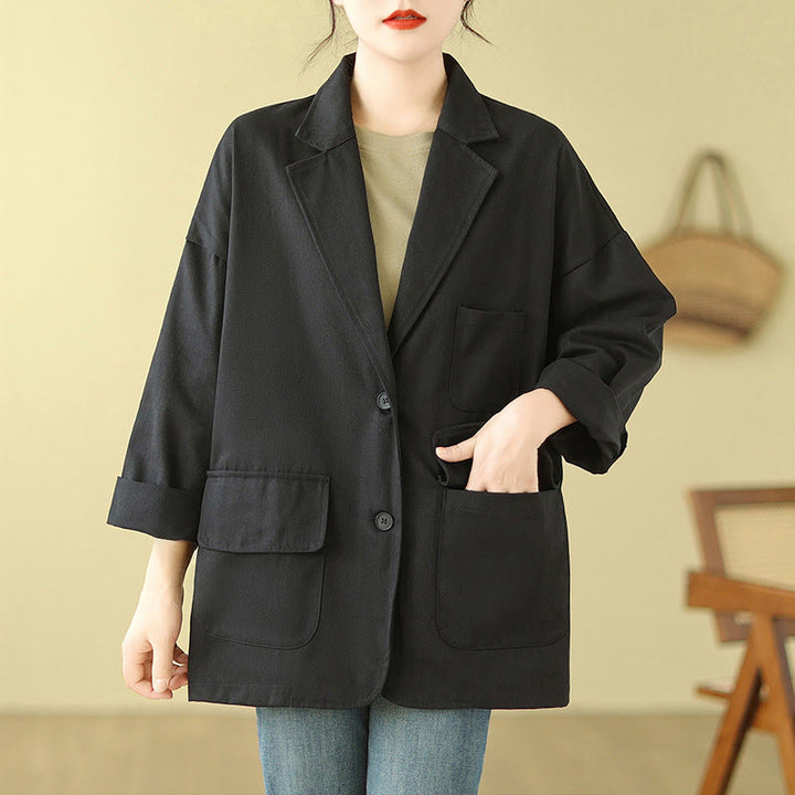 Buddha Stones Plain Women's Cotton Suit Jacket With Pockets - image 13