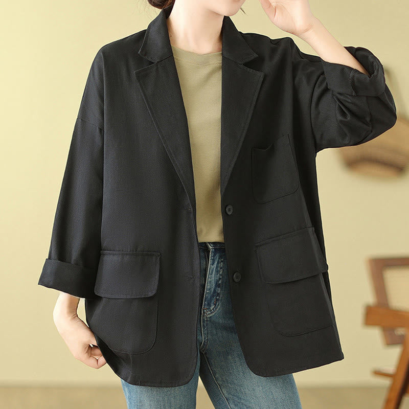 Buddha Stones Plain Women's Cotton Suit Jacket With Pockets - image 14
