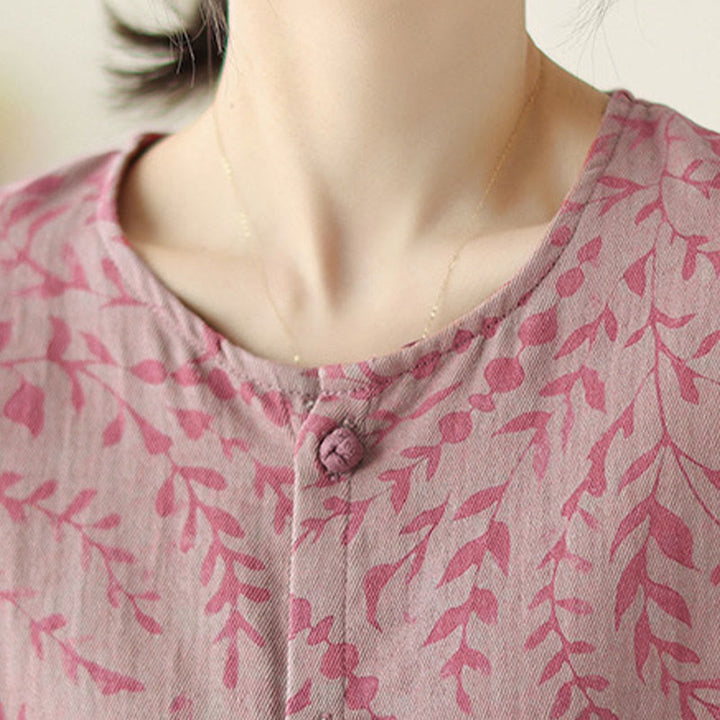 Buddha Stones Leaf Print Women's Cotton Linen Jacket With Pockets - image 11