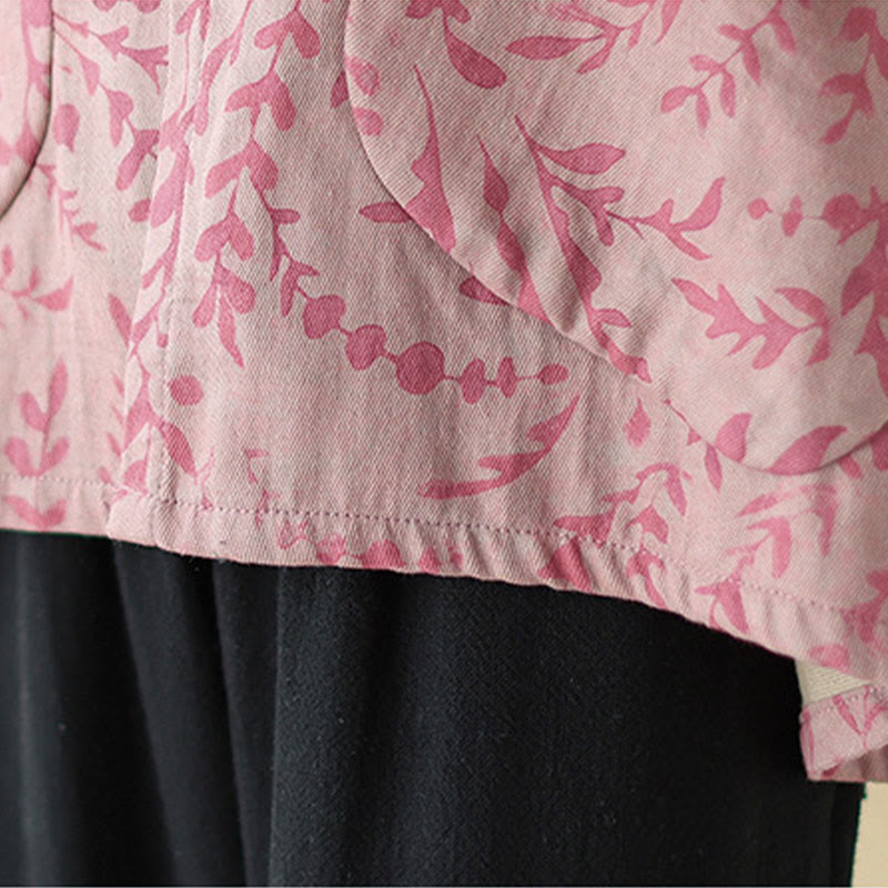 Buddha Stones Leaf Print Women's Cotton Linen Jacket With Pockets - image 16