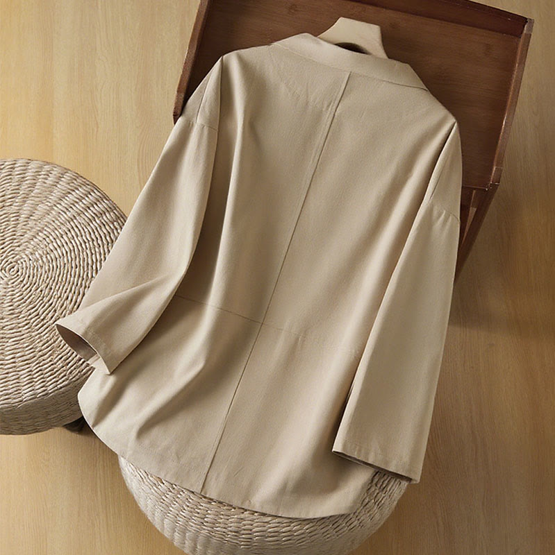 Buddha Stones Plain Button Women's Cotton Suit Jacket With Pockets - image 1