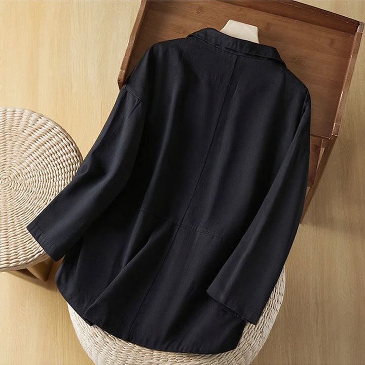 Buddha Stones Plain Button Women's Cotton Suit Jacket With Pockets - image 9