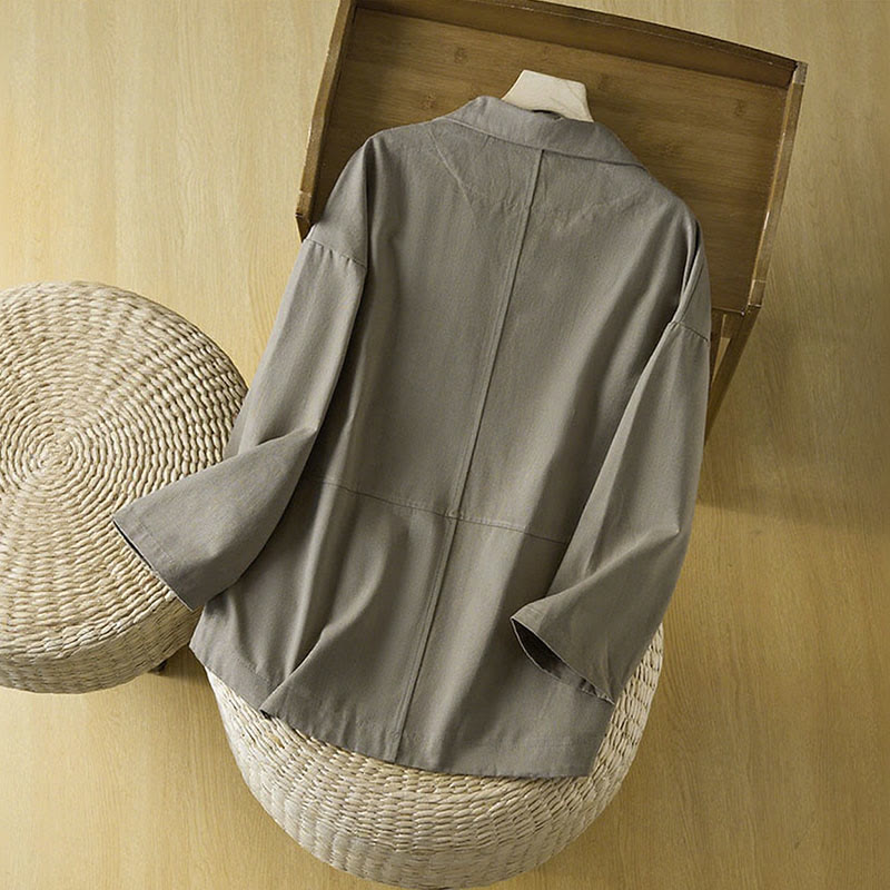 Buddha Stones Plain Button Women's Cotton Suit Jacket With Pockets - image 15