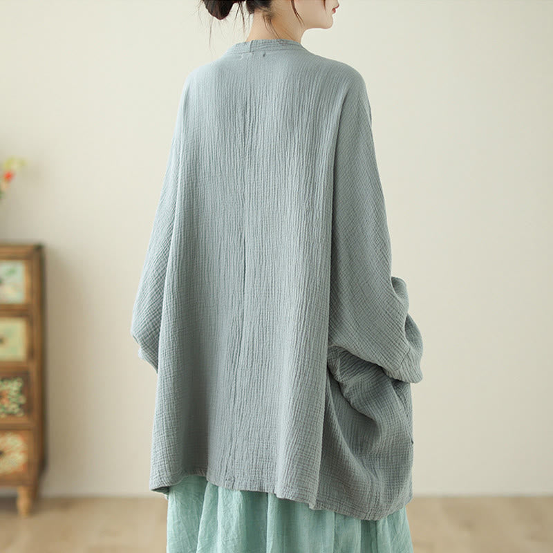 Buddha Stones Plain Long Sleeve Zen Meditation Cotton Linen Jacket With Pockets - image 5
