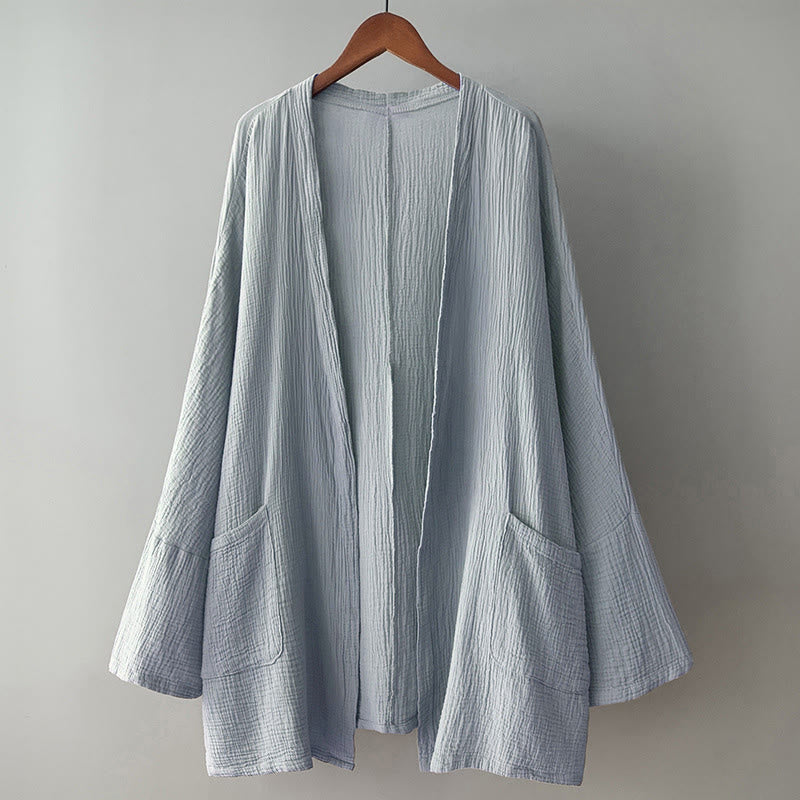 Buddha Stones Plain Long Sleeve Zen Meditation Cotton Linen Jacket With Pockets - image 15