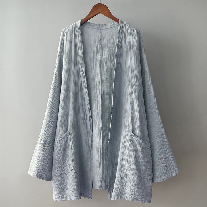 Buddha Stones Plain Long Sleeve Zen Meditation Cotton Linen Jacket With Pockets - image 15