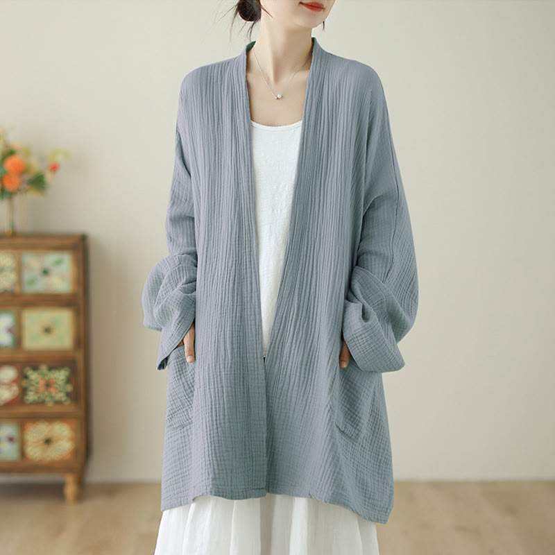 Buddha Stones Plain Long Sleeve Zen Meditation Cotton Linen Jacket With Pockets - image 17