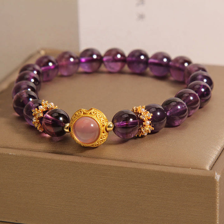 Buddha Stones Natural Amethyst Strawberry Quartz Beads Healing Bracelet - image 1