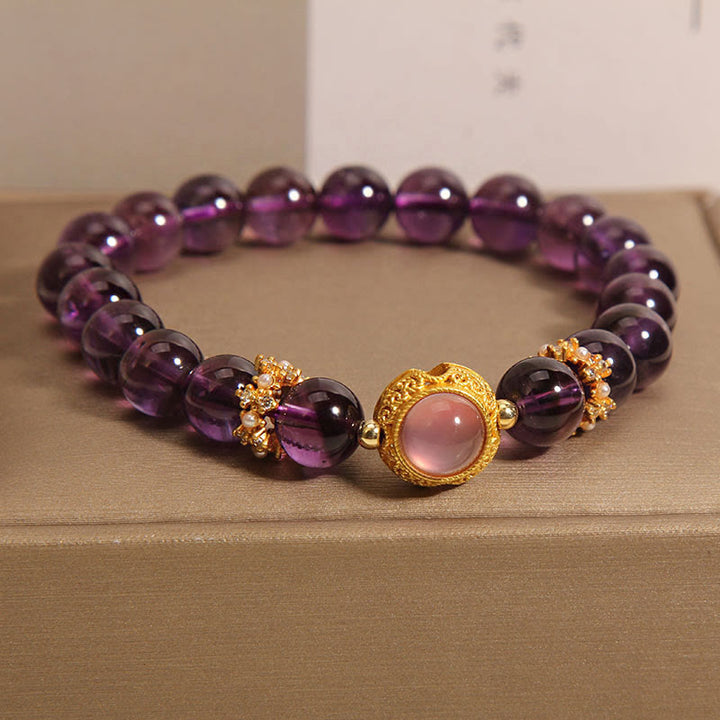 Buddha Stones Natural Amethyst Strawberry Quartz Beads Healing Bracelet - Amethyst & Strawberry Quartz(Wrist Circumference: 15-17cm) - image 0