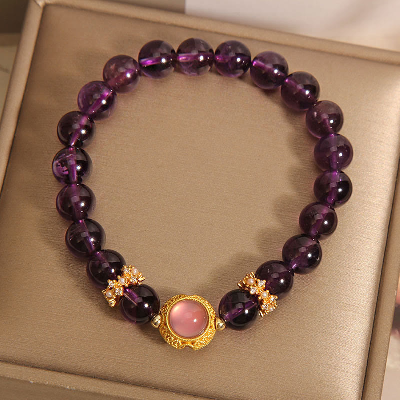 Buddha Stones Natural Amethyst Strawberry Quartz Beads Healing Bracelet - image 4