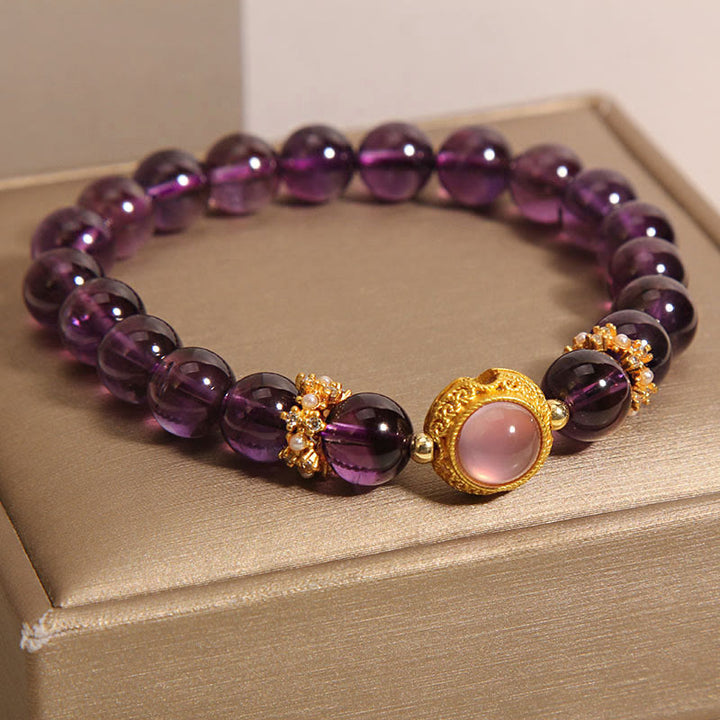 Buddha Stones Natural Amethyst Strawberry Quartz Beads Healing Bracelet - image 2