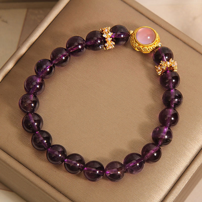 Buddha Stones Natural Amethyst Strawberry Quartz Beads Healing Bracelet - image 3