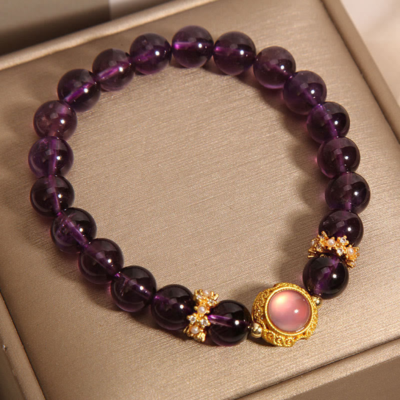 Buddha Stones Natural Amethyst Strawberry Quartz Beads Healing Bracelet - image 6