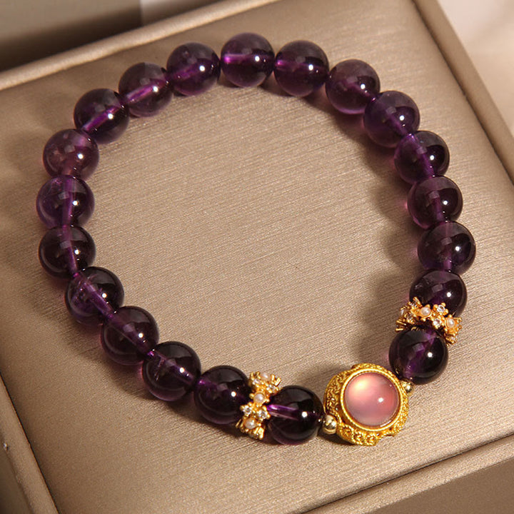 Buddha Stones Natural Amethyst Strawberry Quartz Beads Healing Bracelet - image 6