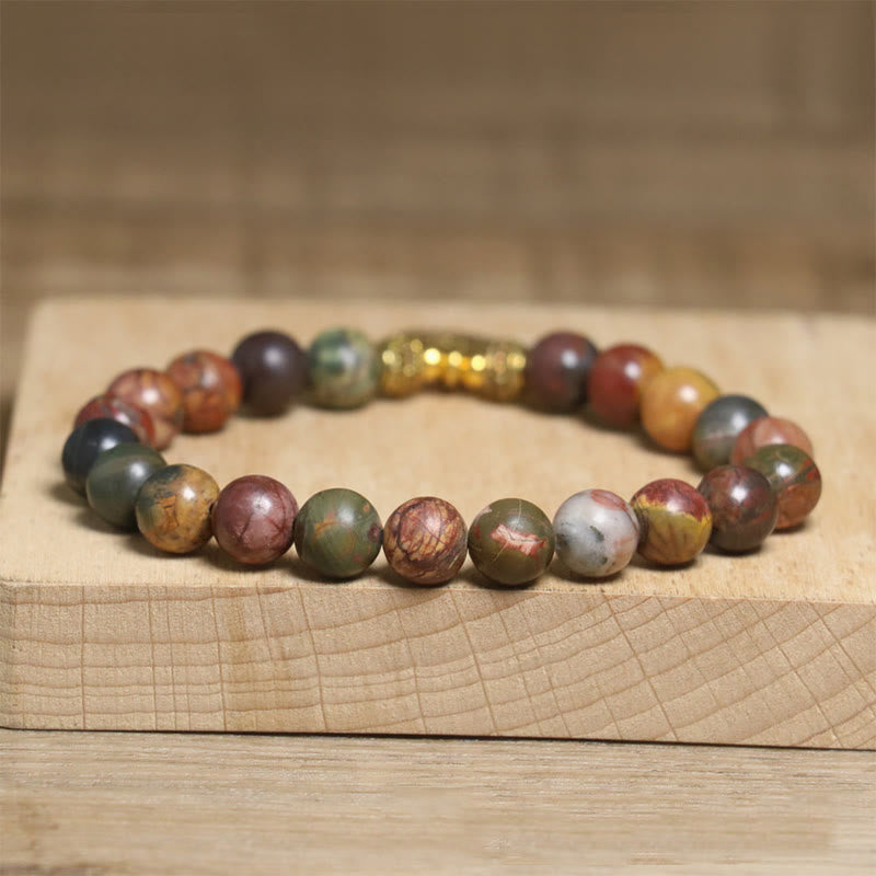 Buddha Stonesnatural Colorful Emperor Stone Lotus Pattern Anti-stress Bracelet - image 4