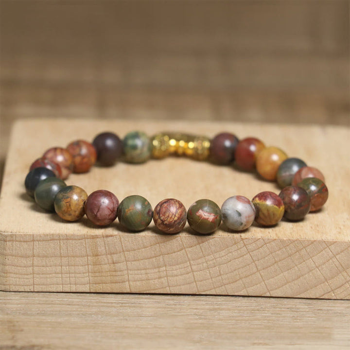 Buddha Stonesnatural Colorful Emperor Stone Lotus Pattern Anti-stress Bracelet - image 4
