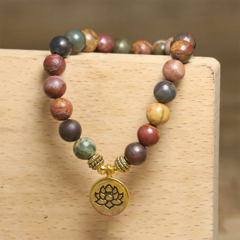 Buddha Stonesnatural Colorful Emperor Stone Lotus Pattern Anti-stress Bracelet - image 7