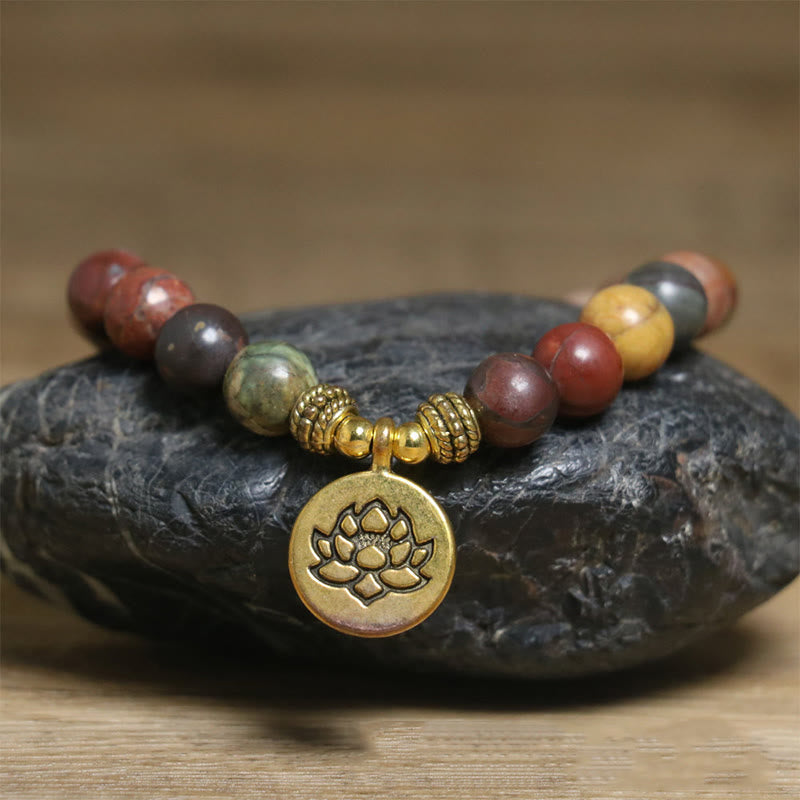 Buddha Stonesnatural Colorful Emperor Stone Lotus Pattern Anti-stress Bracelet - image 3