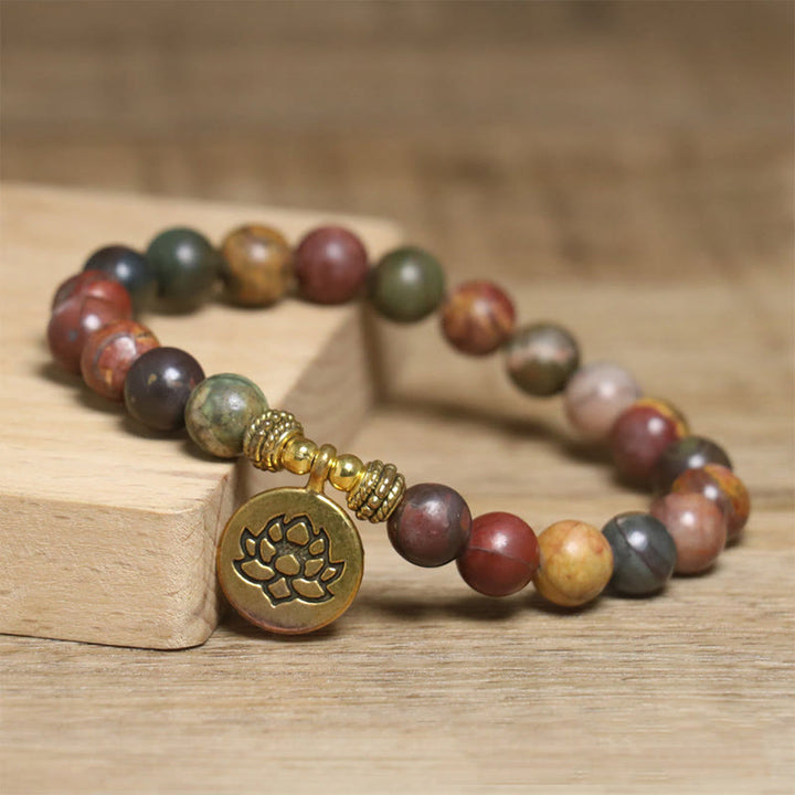 Buddha Stonesnatural Colorful Emperor Stone Lotus Pattern Anti-stress Bracelet - image 2