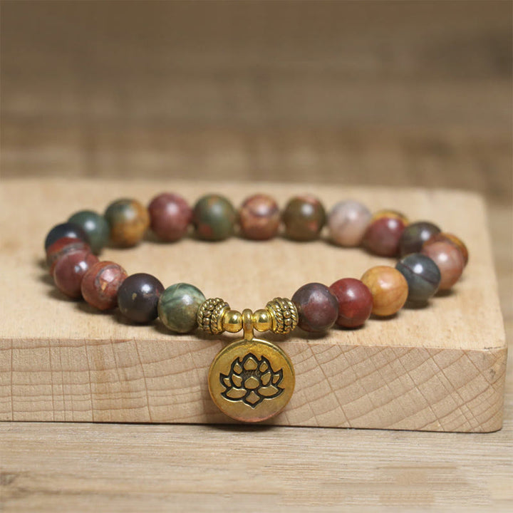Buddha Stonesnatural Colorful Emperor Stone Lotus Pattern Anti-stress Bracelet - Emperor Stone(Wrist Circumference: 15-17cm) - image 0