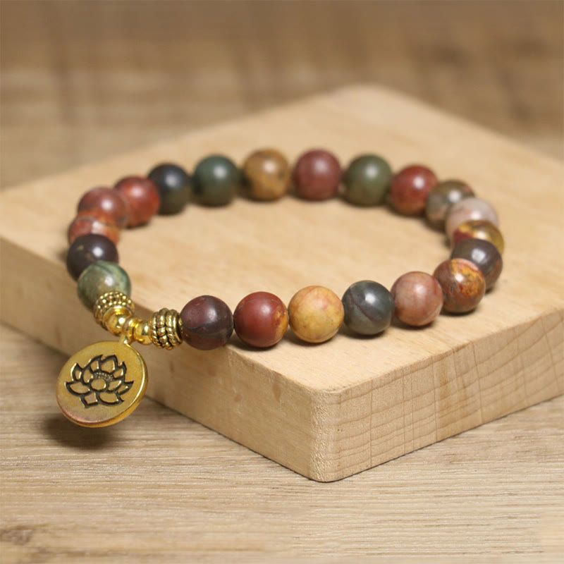Buddha Stonesnatural Colorful Emperor Stone Lotus Pattern Anti-stress Bracelet - image 1