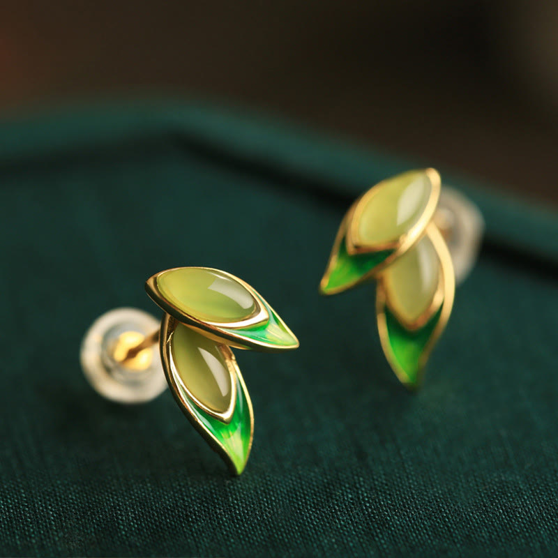 Buddha Stones 925 Sterling Silver Jade Leaf Prosperity Earrings  - image 1