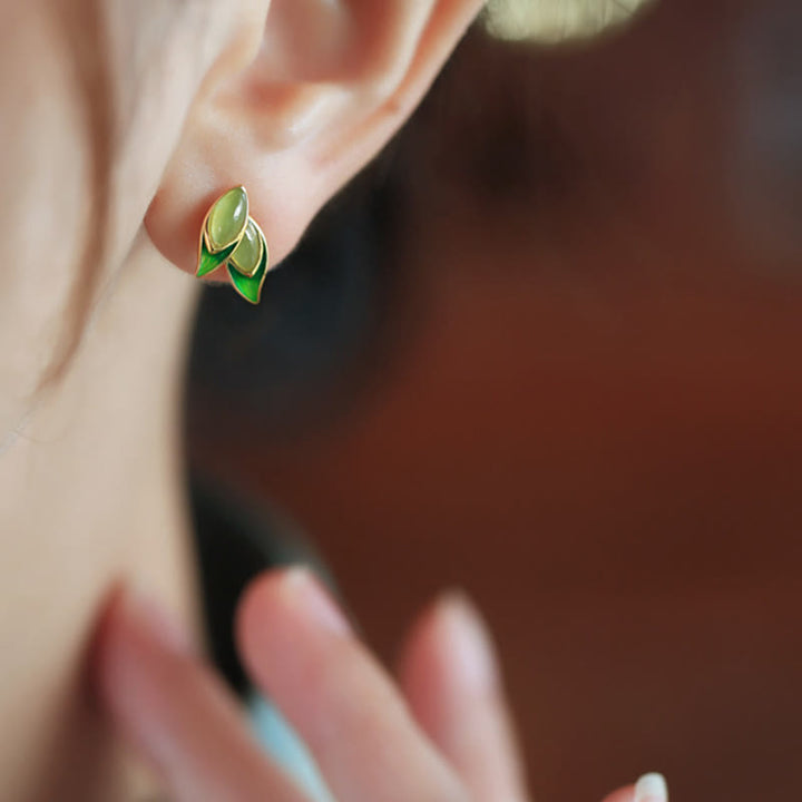 Buddha Stones 925 Sterling Silver Jade Leaf Prosperity Earrings  - image 4