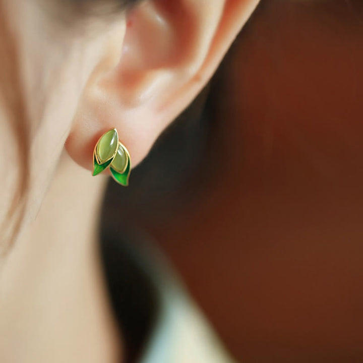 Buddha Stones 925 Sterling Silver Jade Leaf Prosperity Earrings  - image 10