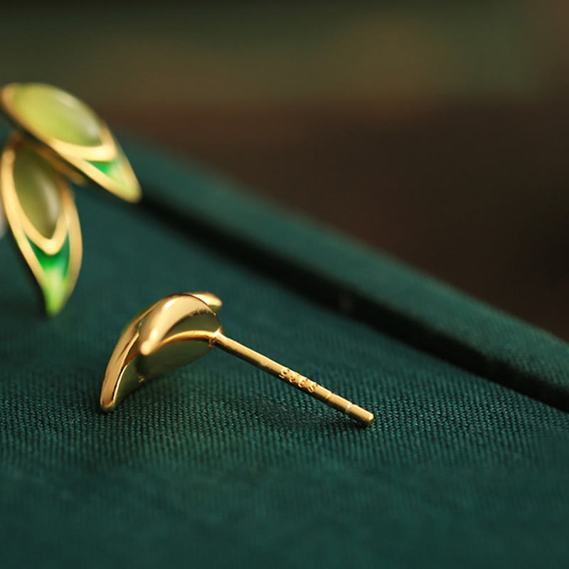 Buddha Stones 925 Sterling Silver Jade Leaf Prosperity Earrings  - image 3