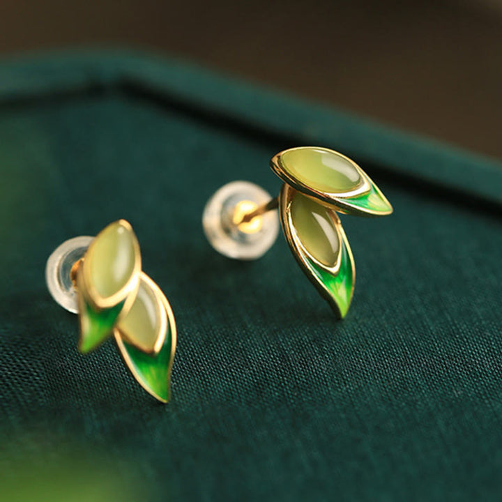 Buddha Stones 925 Sterling Silver Jade Leaf Prosperity Earrings  - image 8
